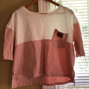 NWOT Pink & white color block pocket crop top